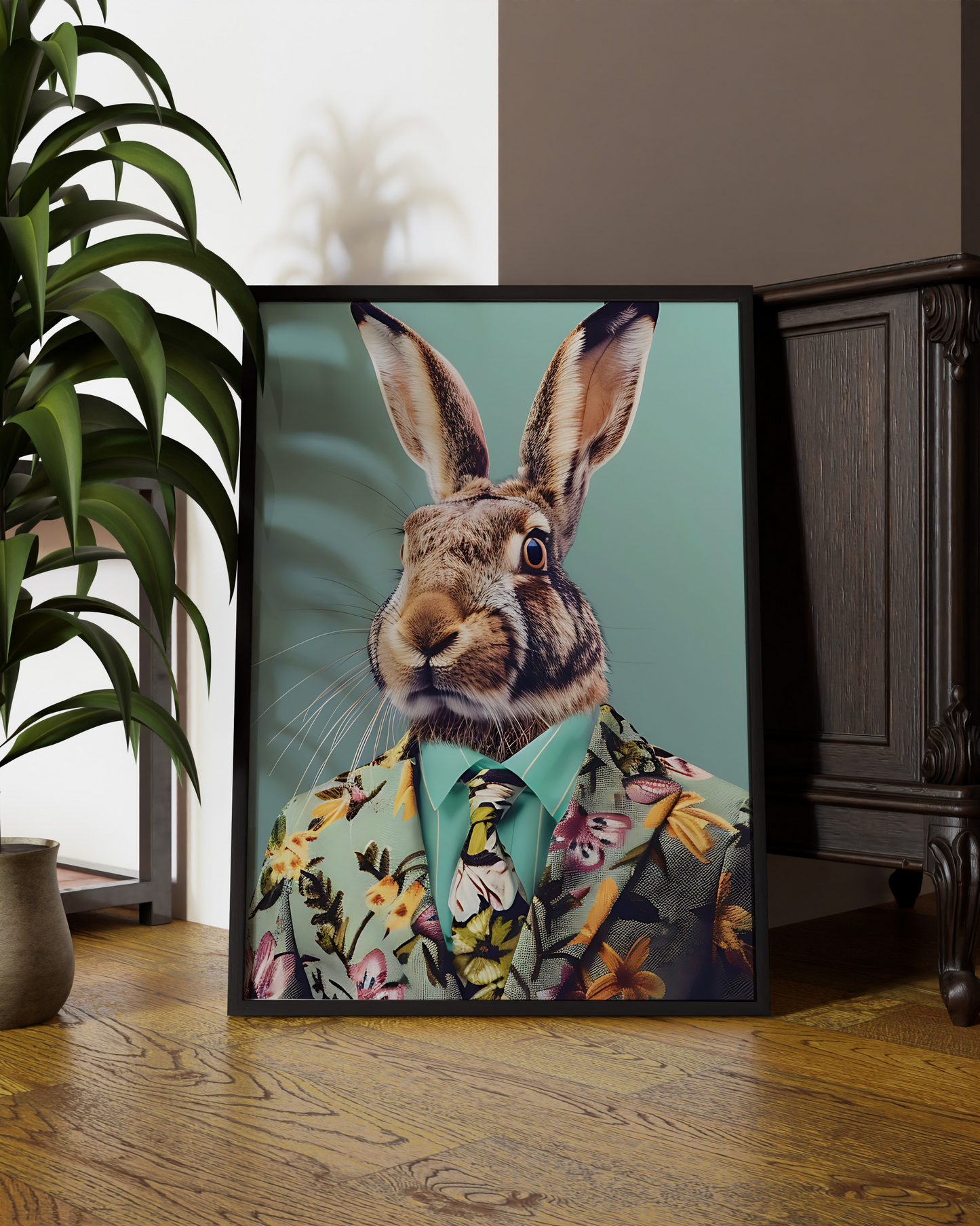 Fabulous Floral Mr Bunny | Altered Floral Animal Portrait Wall Art