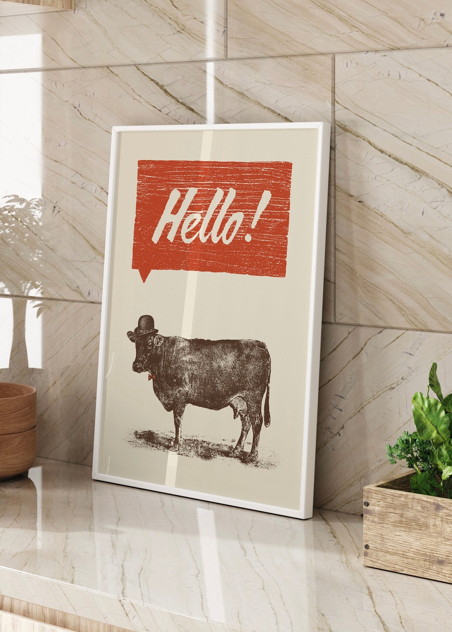 Hello By Florent Bodart | Kitchen Cow with Top Hat Print