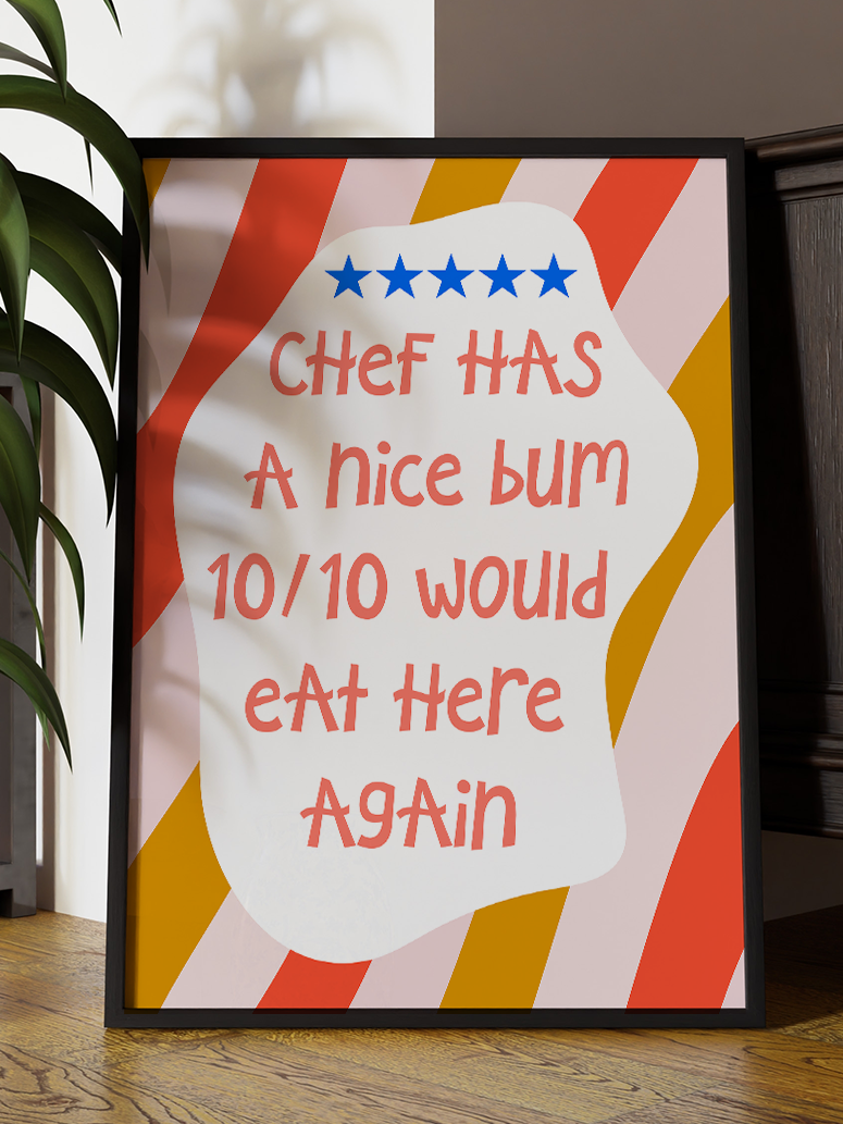 Nice Bum Chef 10/10 | Quote Wall Art | By Pink Giraffe Print Co
