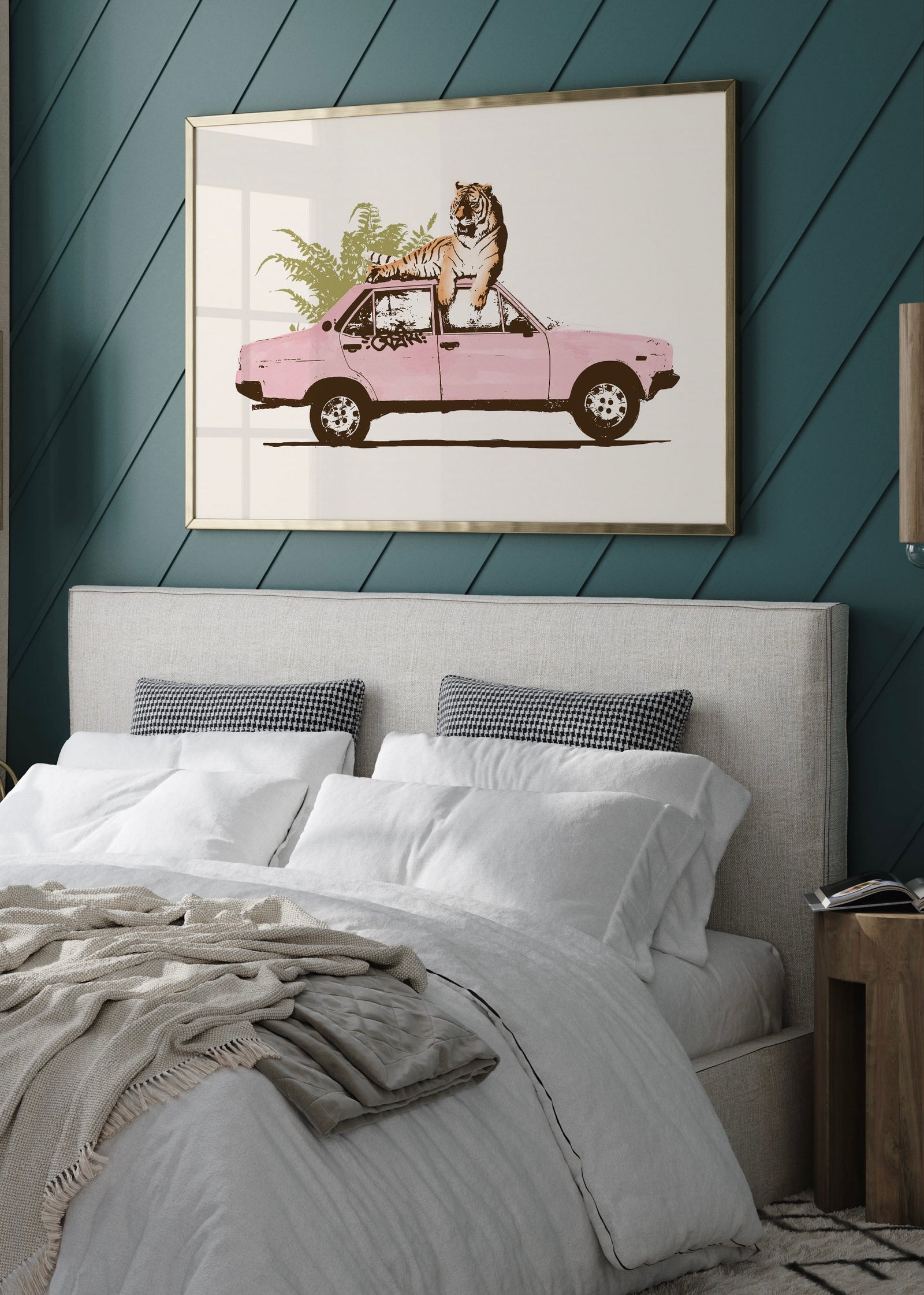 Tiger On Car | Quirky wall art