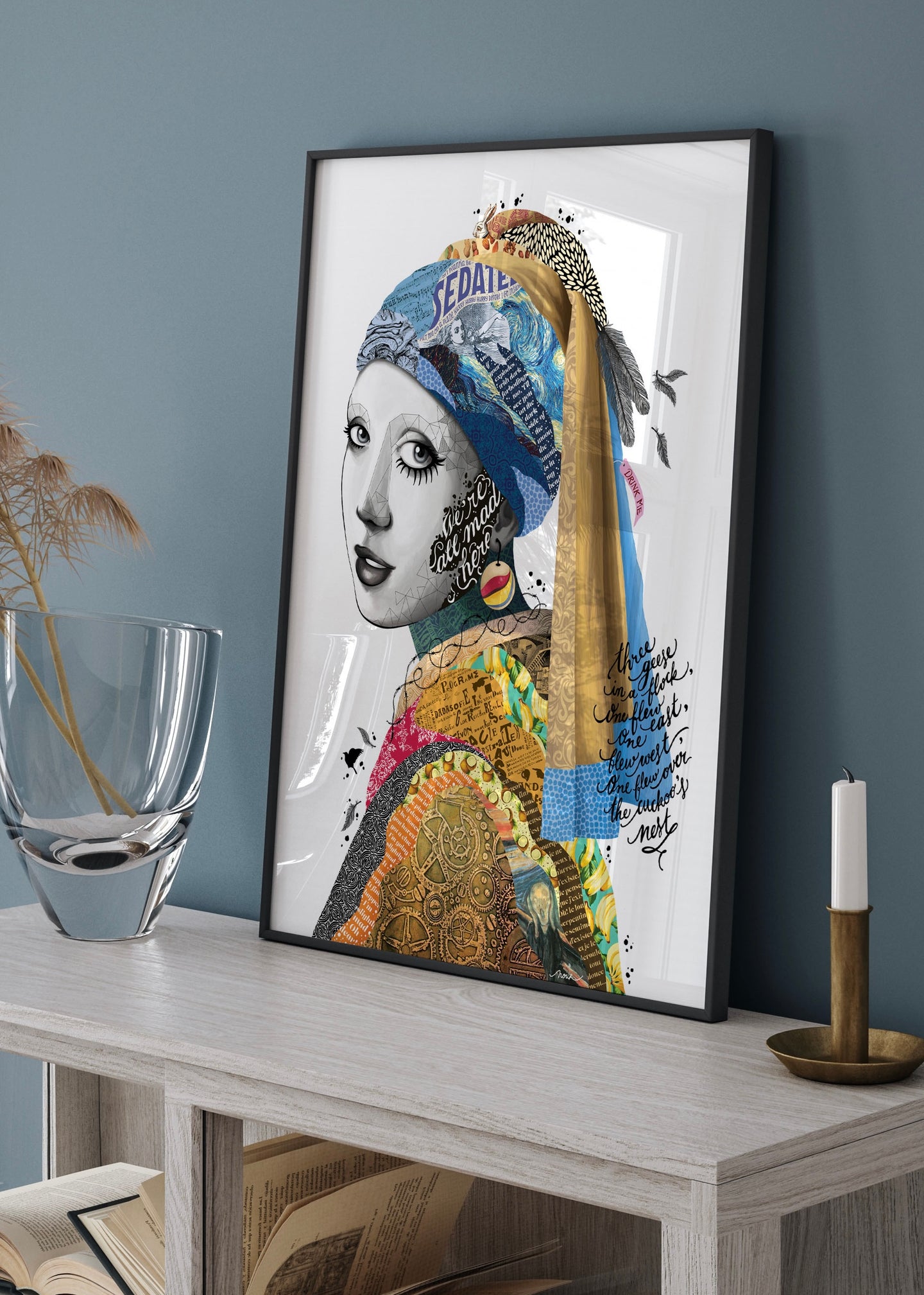 All Mad Here Girl with Pearl Earring Collage Print By Nour Tohme