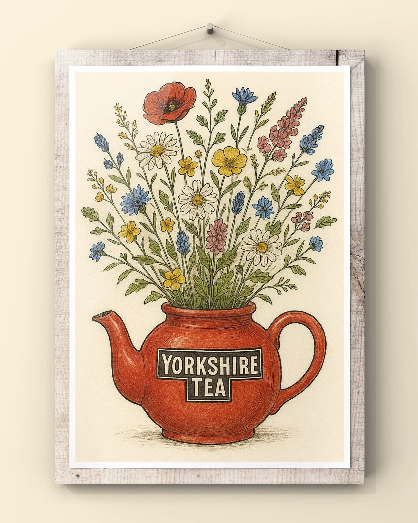 Floral Yorkshire Tea Pot | Kitchen Wall Art | By Samantha Blake