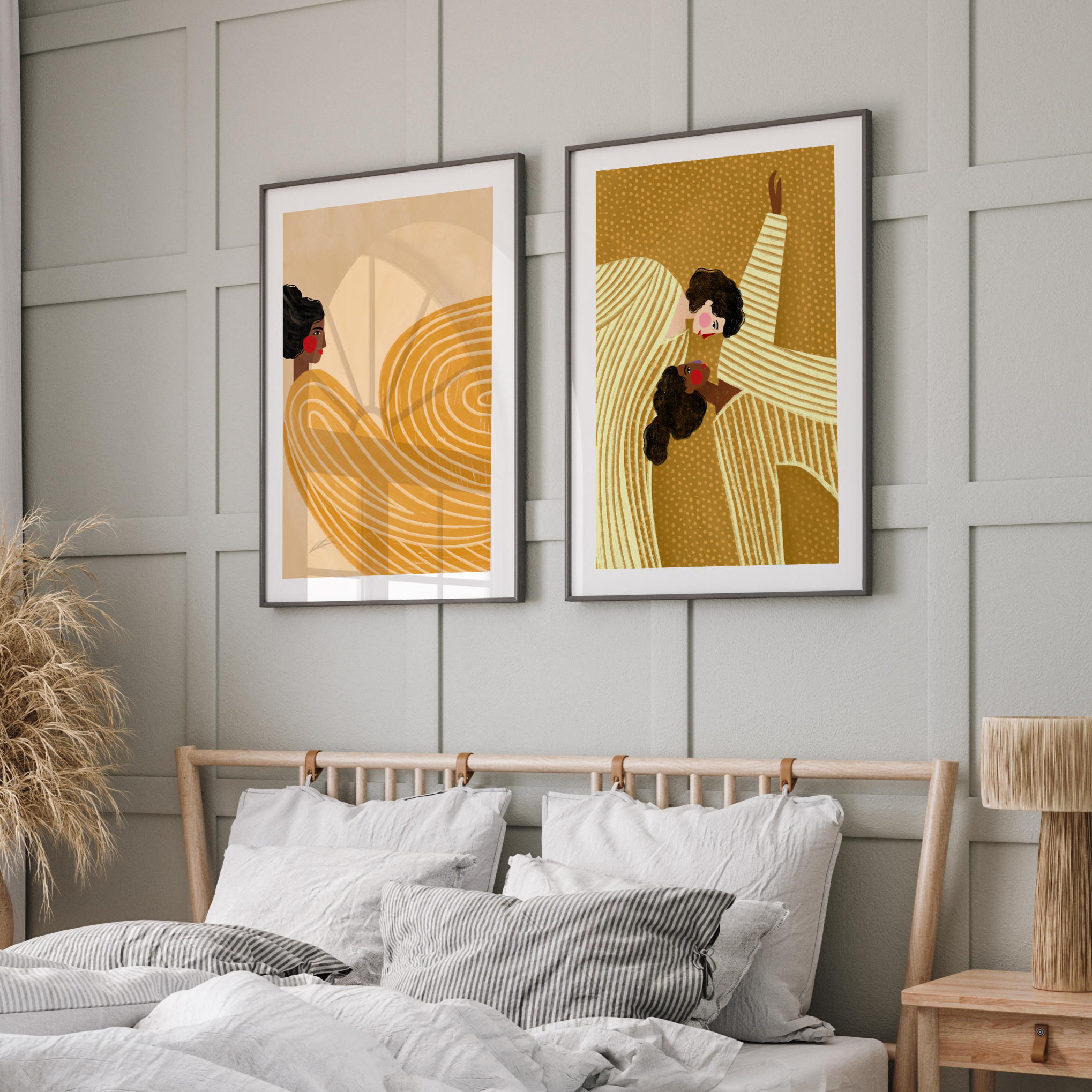 Minimalist Figurative Wall Art Prints – Abstract  Illustration Gallery Set in Warm Tones | Gallery Wall Art Set | Set of 2
