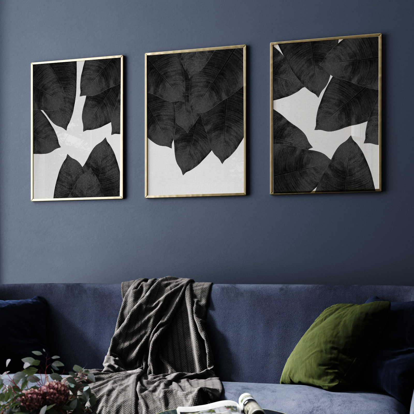 Black and White Tropical Leaf Wall Art Prints – Modern Minimalist Botanical Gallery Set of 3
