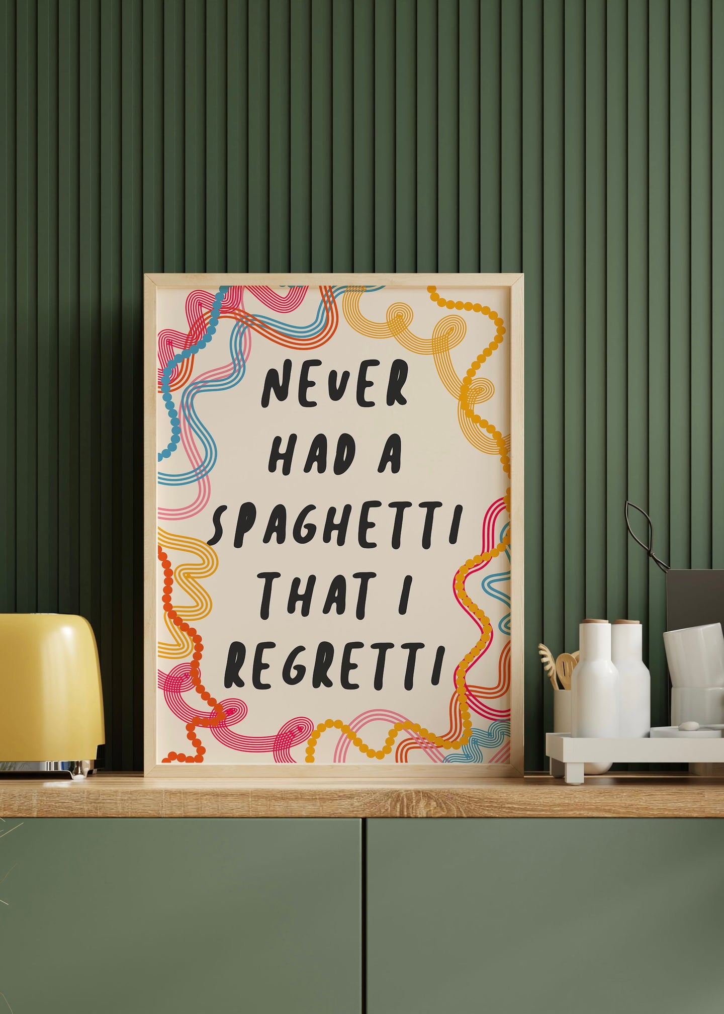 Never Had A Spaghetti That I Regretti  |  Kitchen Wall Art Print  |  Colourful Wall Art | By Pink Giraffe Print Co