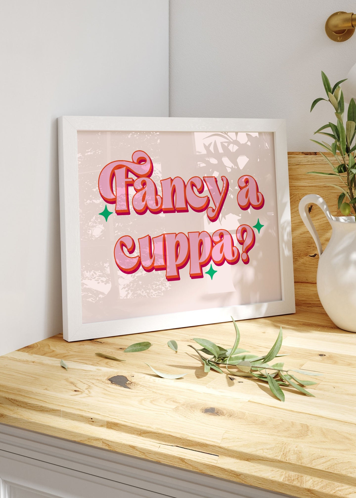 Fancy A Cuppa Quote Print | Kitchen Print Optional Colour Wall Art | By Pink Giraffe Print Co