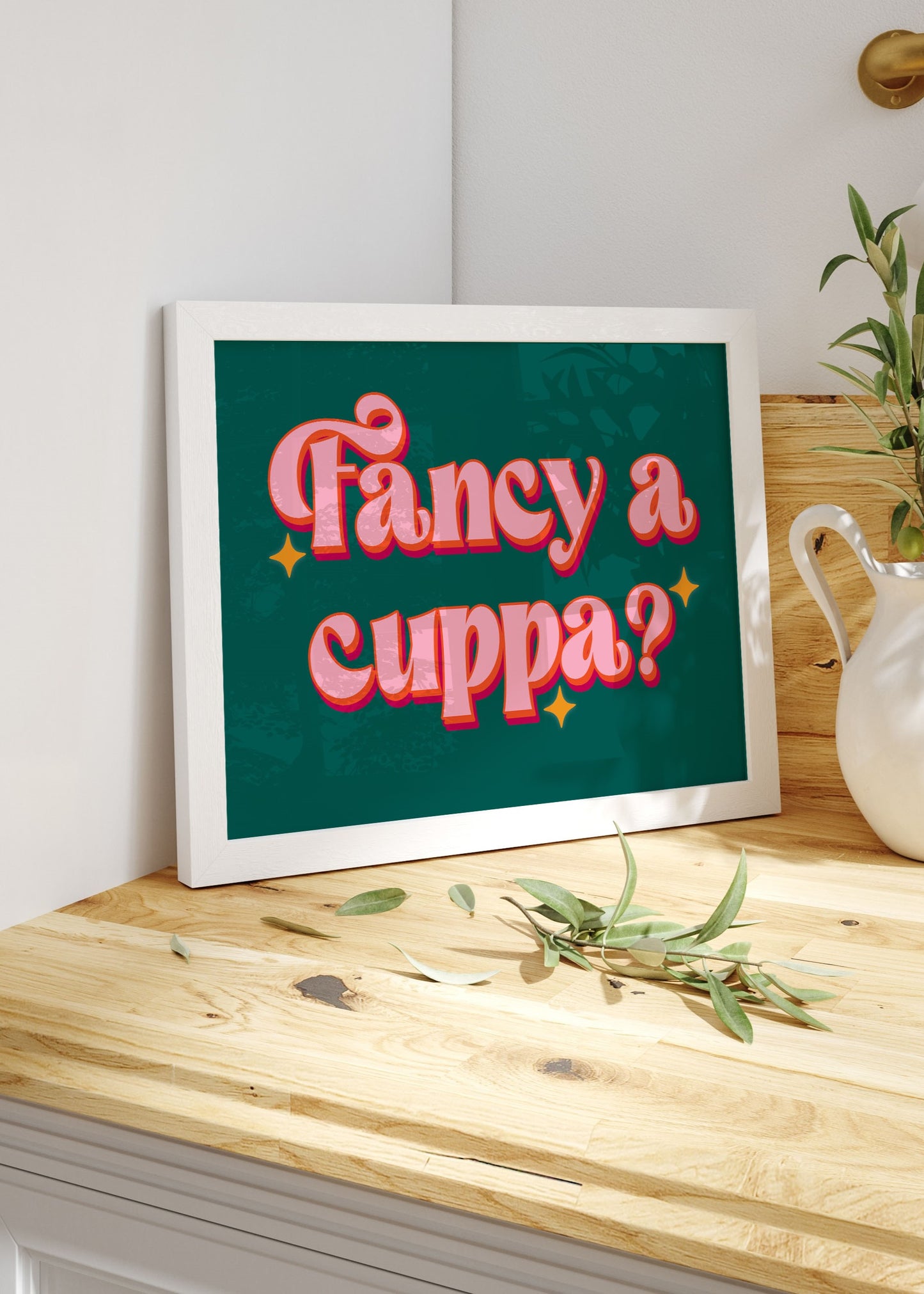 Fancy A Cuppa Quote Print | Kitchen Print Optional Colour Wall Art | By Pink Giraffe Print Co