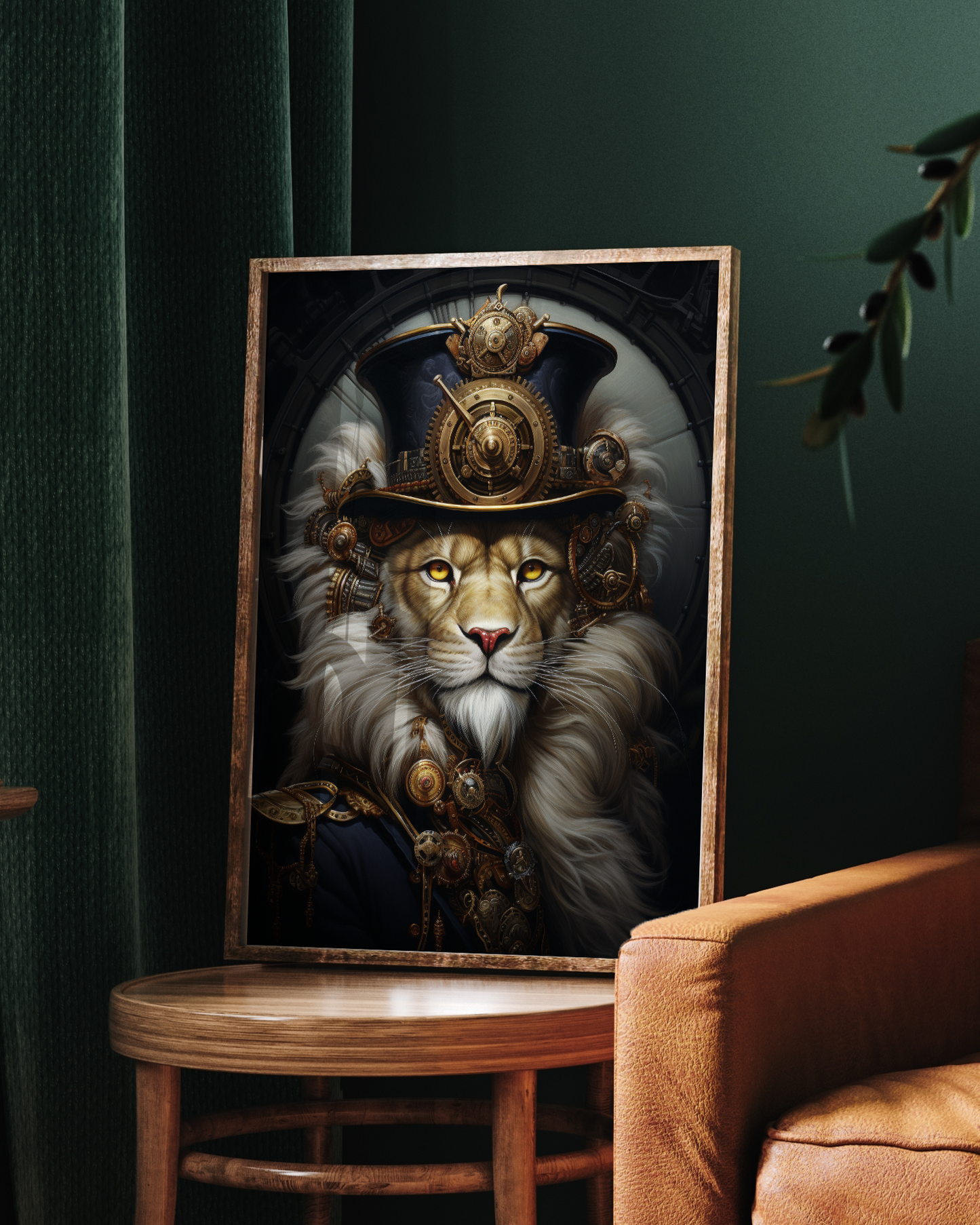 Steampunk Lion Portrait  | Altered Vintage Animal Portrait Wall Art