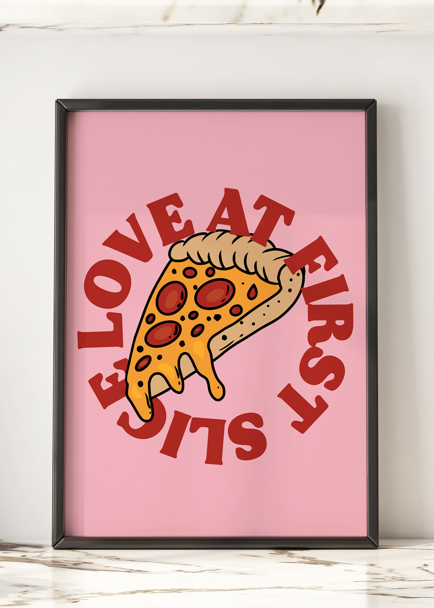 Love At First Slice Print Quote Print | Pizza Art Optional Colours | By Pink Giraffe Print Co