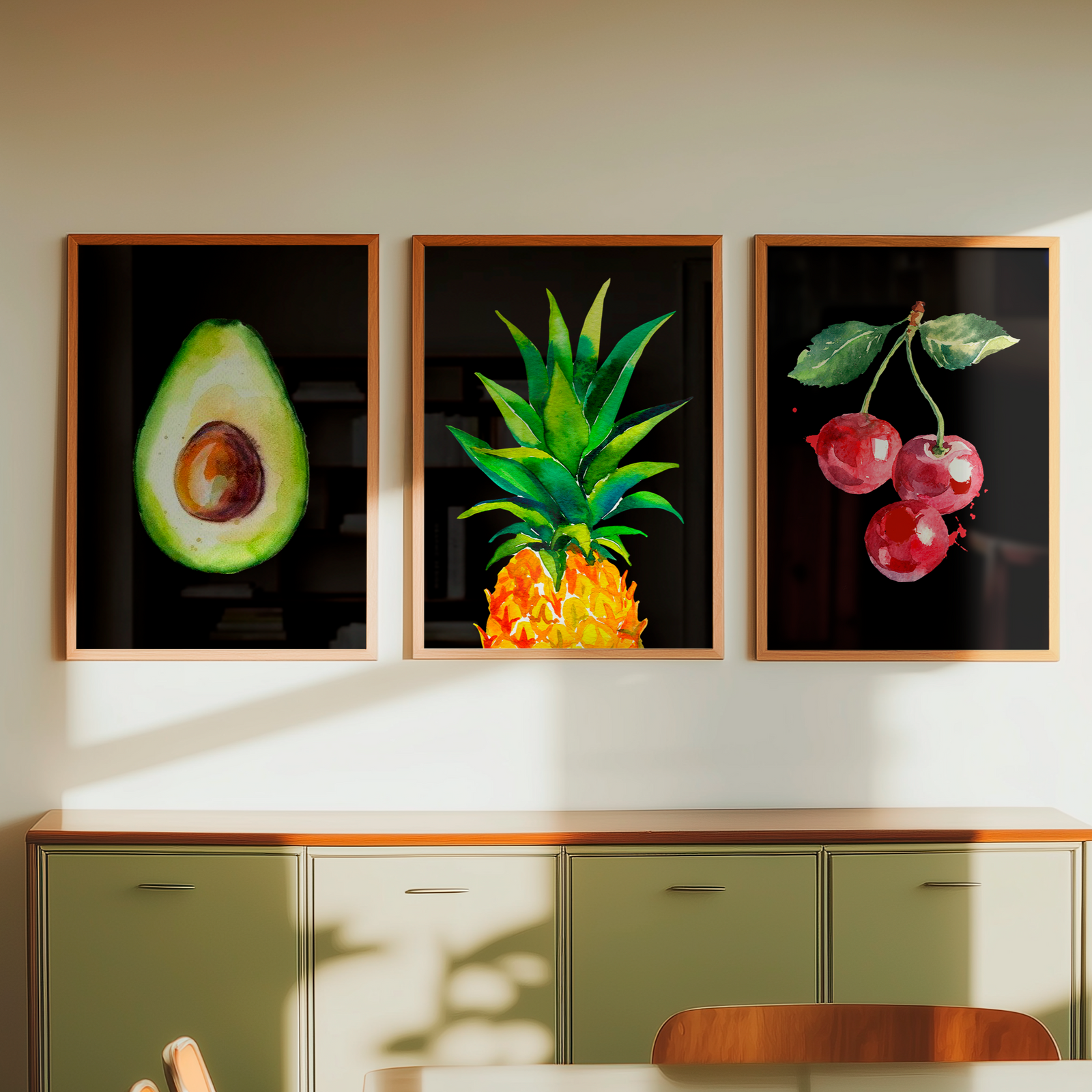 Dark Tropical Trio| Kitchen Gallery Wall Set of 3 Prints