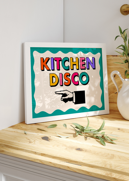 Kitchen Disco Quote Print (Left) | Kitchen Print Optional Colour Wall Art | By Pink Giraffe Print Co