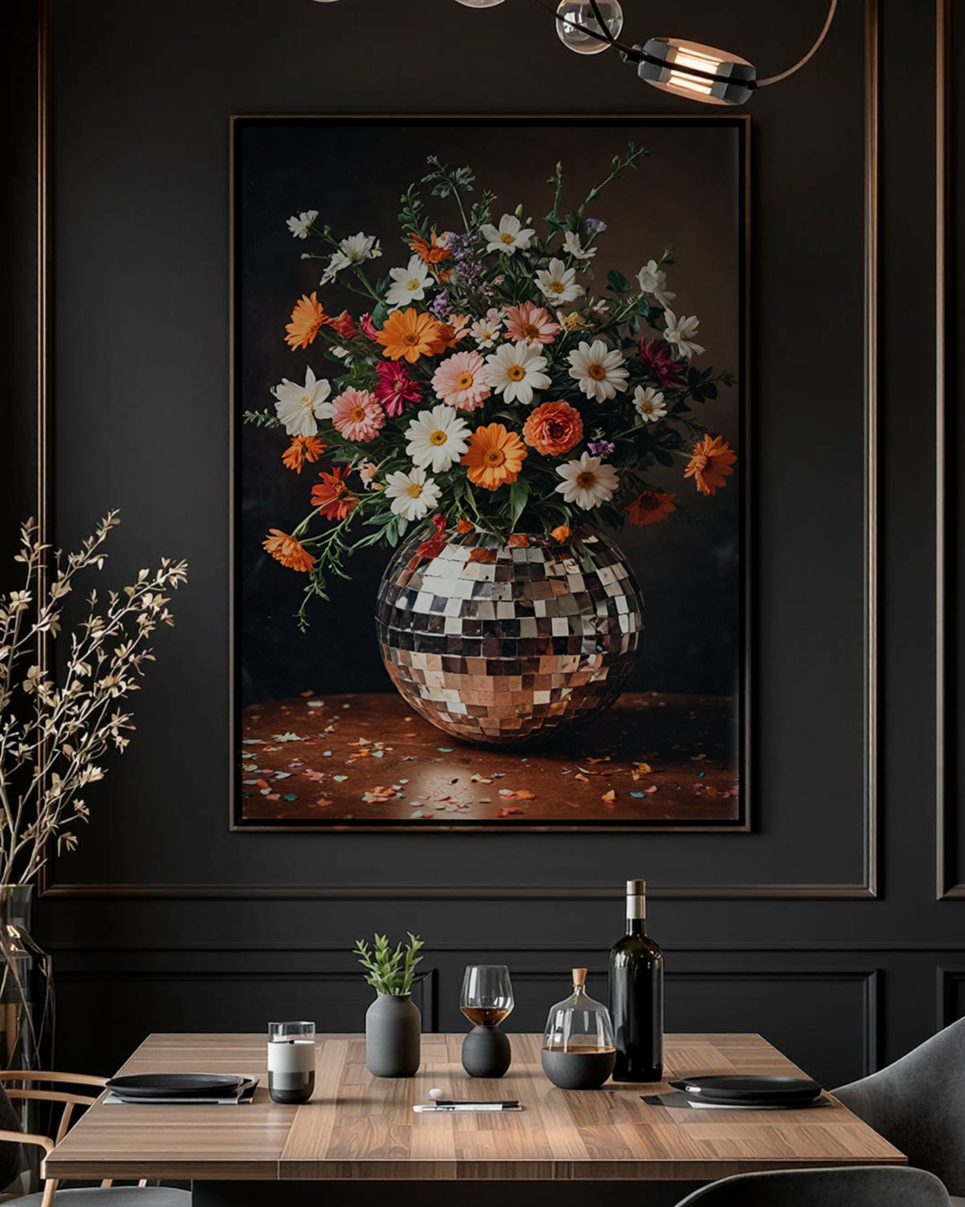 Vintage Floral Disco Ball Wall Art Print