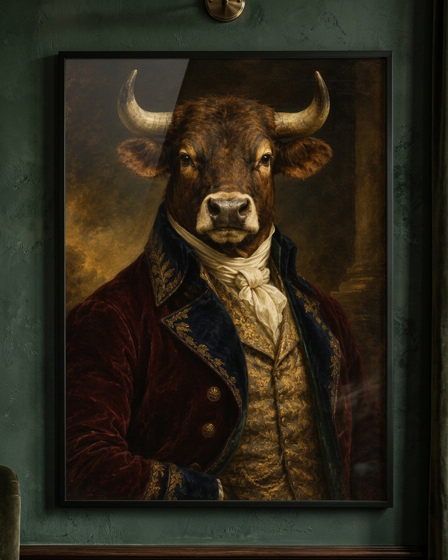 Regal Bull Portrait Print - Victorian Animal Art in Vintage Style