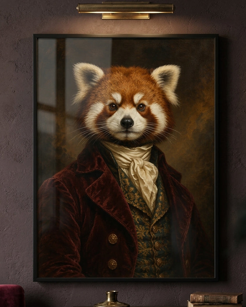Regal Red Panda Portrait Print - Victorian Animal Art in Vintage Style