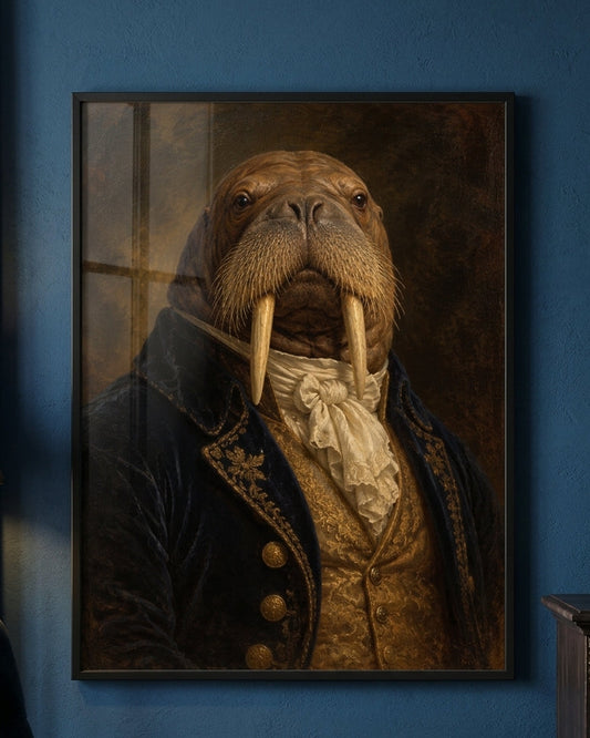 Regal Walrus Portrait Print - Victorian Animal Art in Vintage Style