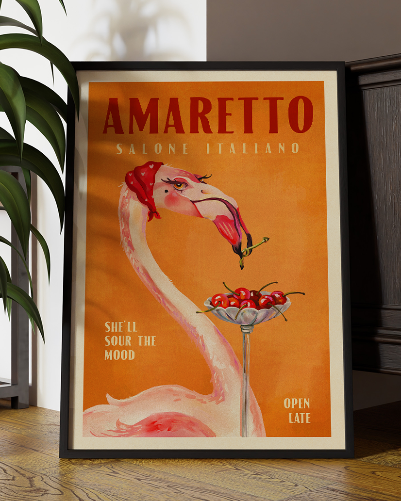 Amaretto Flamingo Art Deco Italian Cafe Travel Art