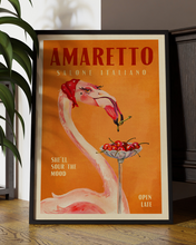 Load image into Gallery viewer, Amaretto Flamingo Art Deco Italian Cafe Travel Art
