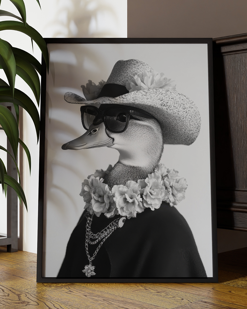 Elegant Duck Portrait | Altered Animal Portrait Wall Art Black & White