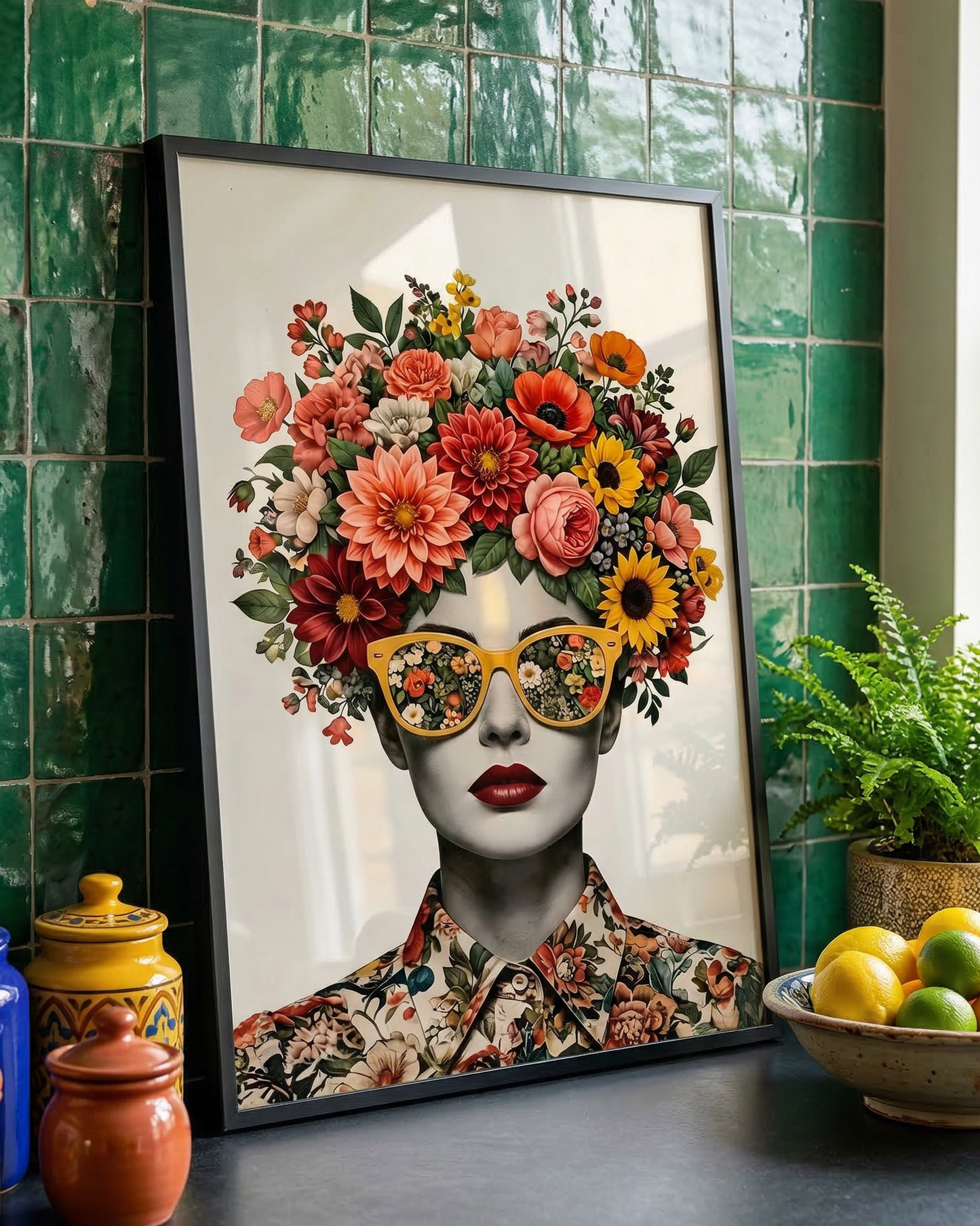 Vintage Floral Sunglasses Woman Art Print