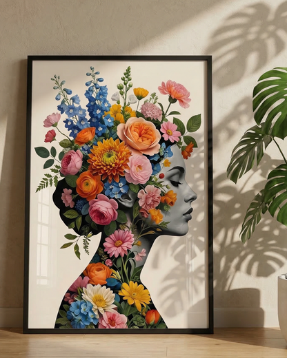 Bloom Within Floral Woman Wall Art | Living room Art Print