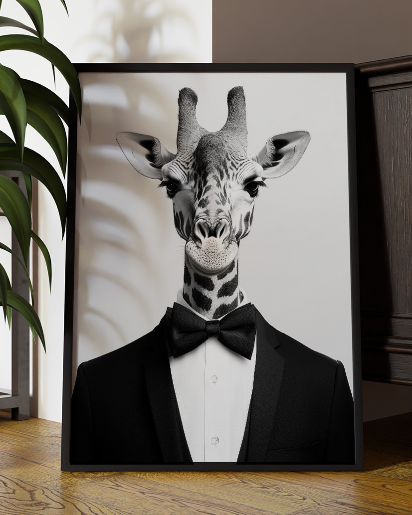 Elegant Giraffe Portrait | Altered Animal Portrait Wall Art Black & White