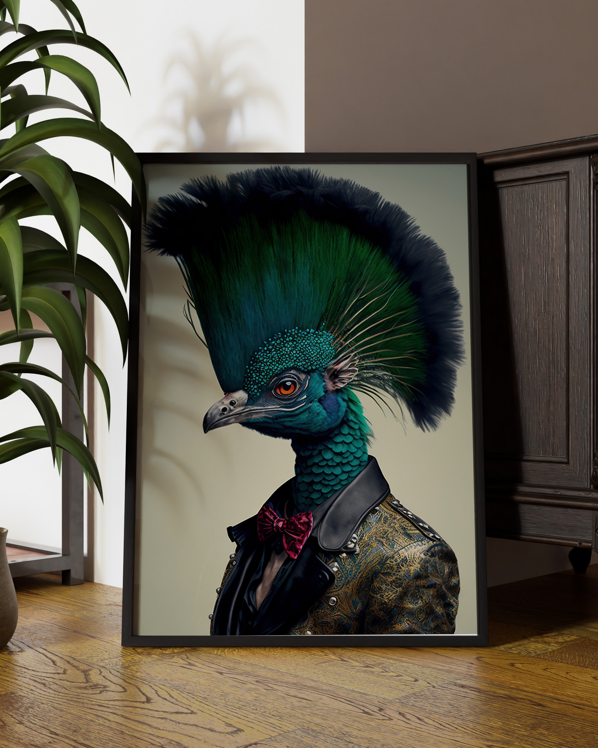 Punk Peacock Portrait | Altered Vintage Peacock Portrait Wall Art