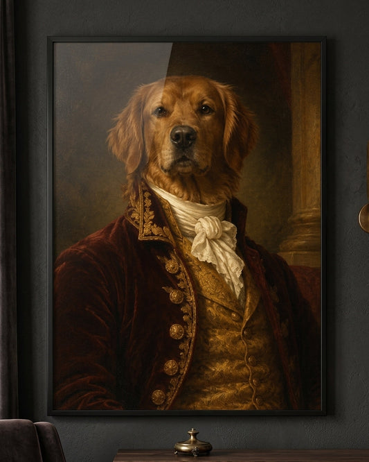 Regal Golden Retriever Portrait Print - Victorian Animal Art in Vintage Style