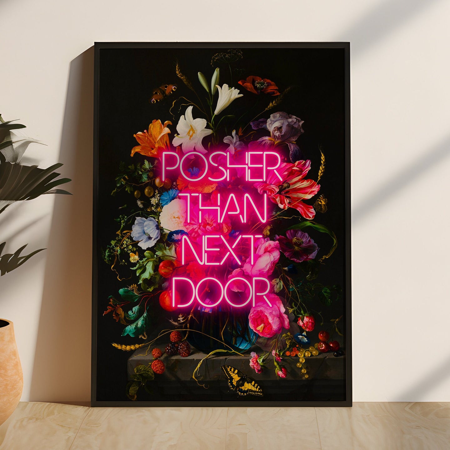 Posher Than Next Door Quote Neon Print | Vintage Quote Print Pink Neon Print | Neon Home Decor | Wall Art | Express Delivery