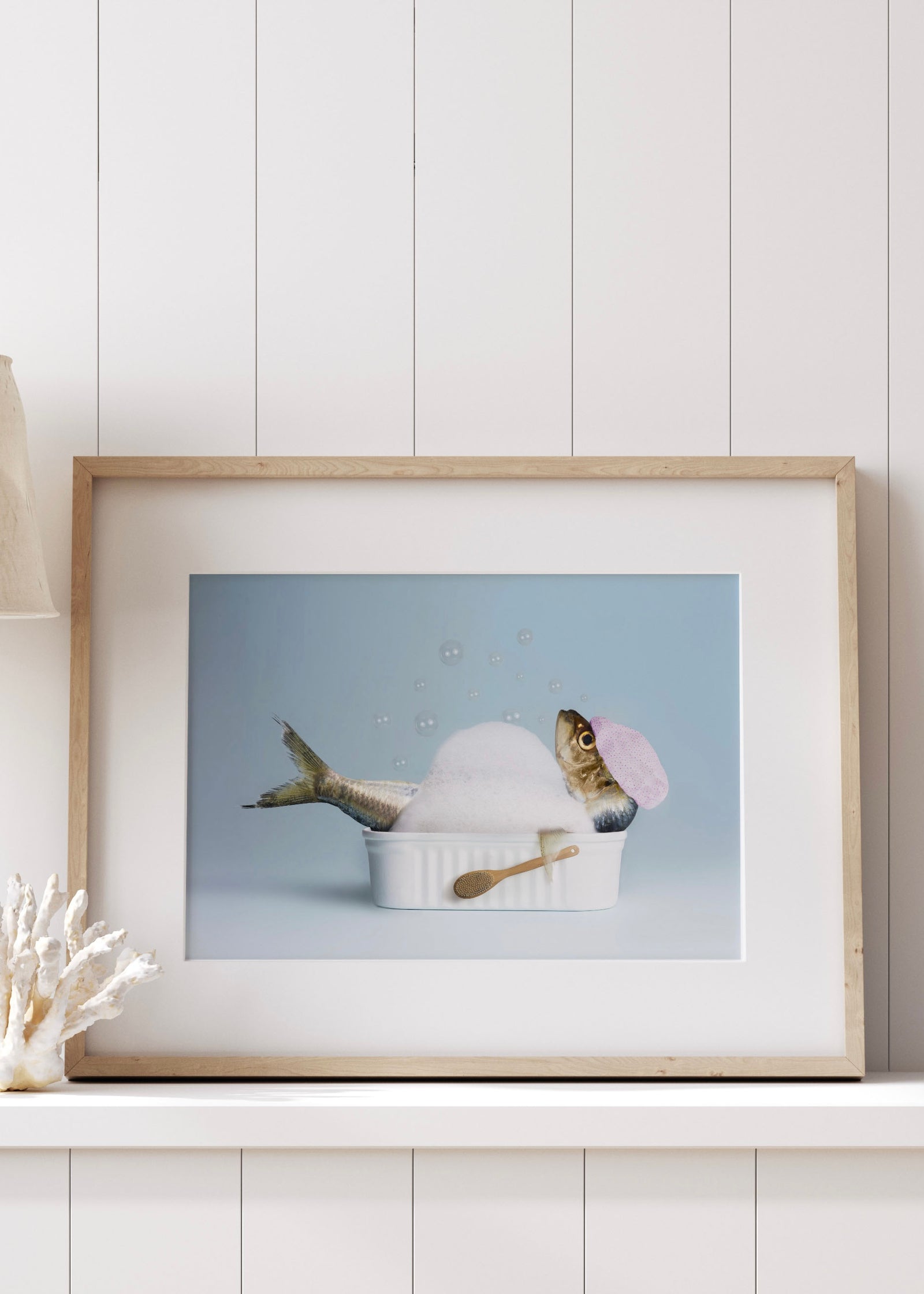 Weird and Wonderful Sardine taking a Bath  Quirky Wall Art Print