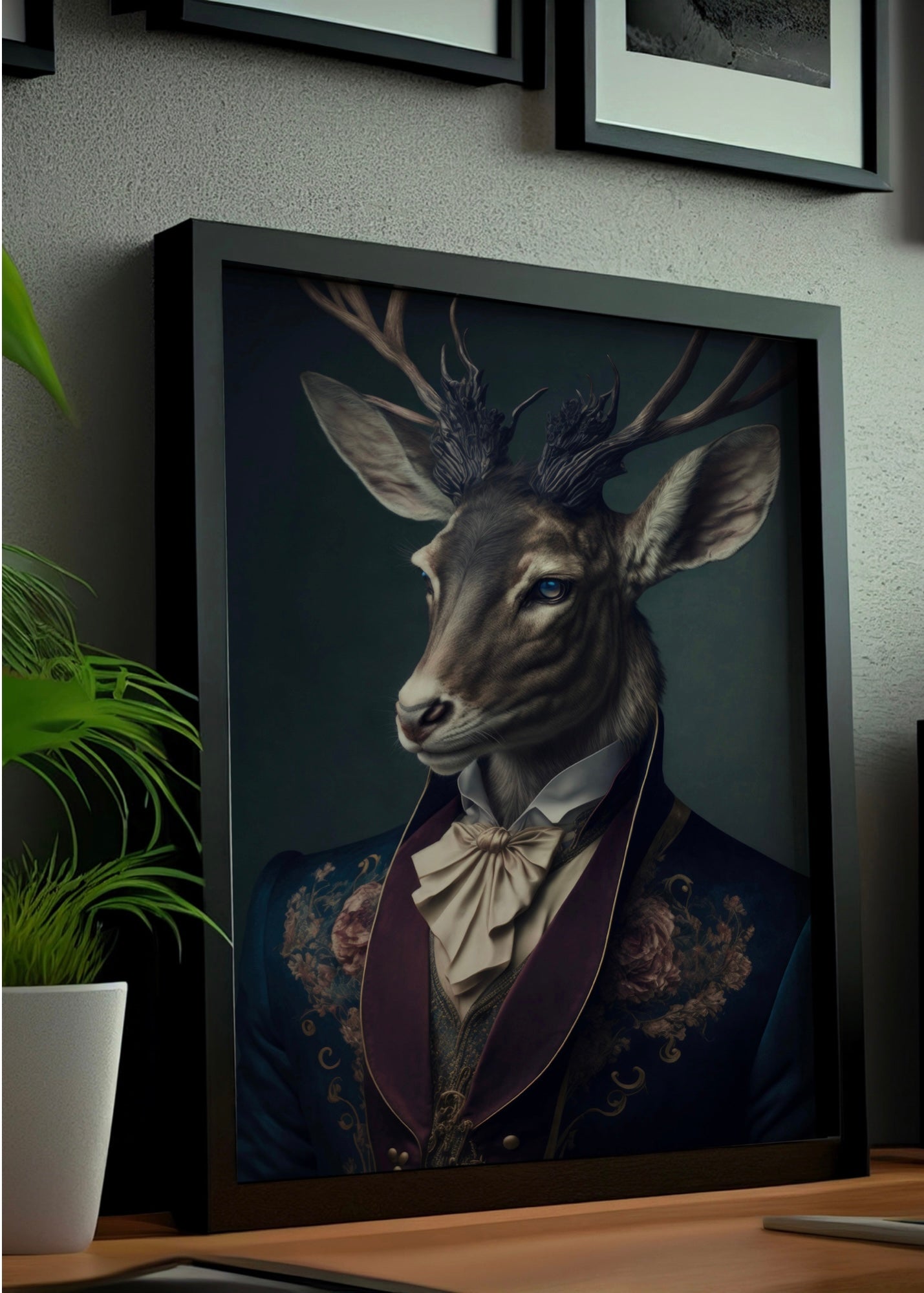 Deer Formal Dinning Portrait | Altered Vintage Deer Portrait Wall Art