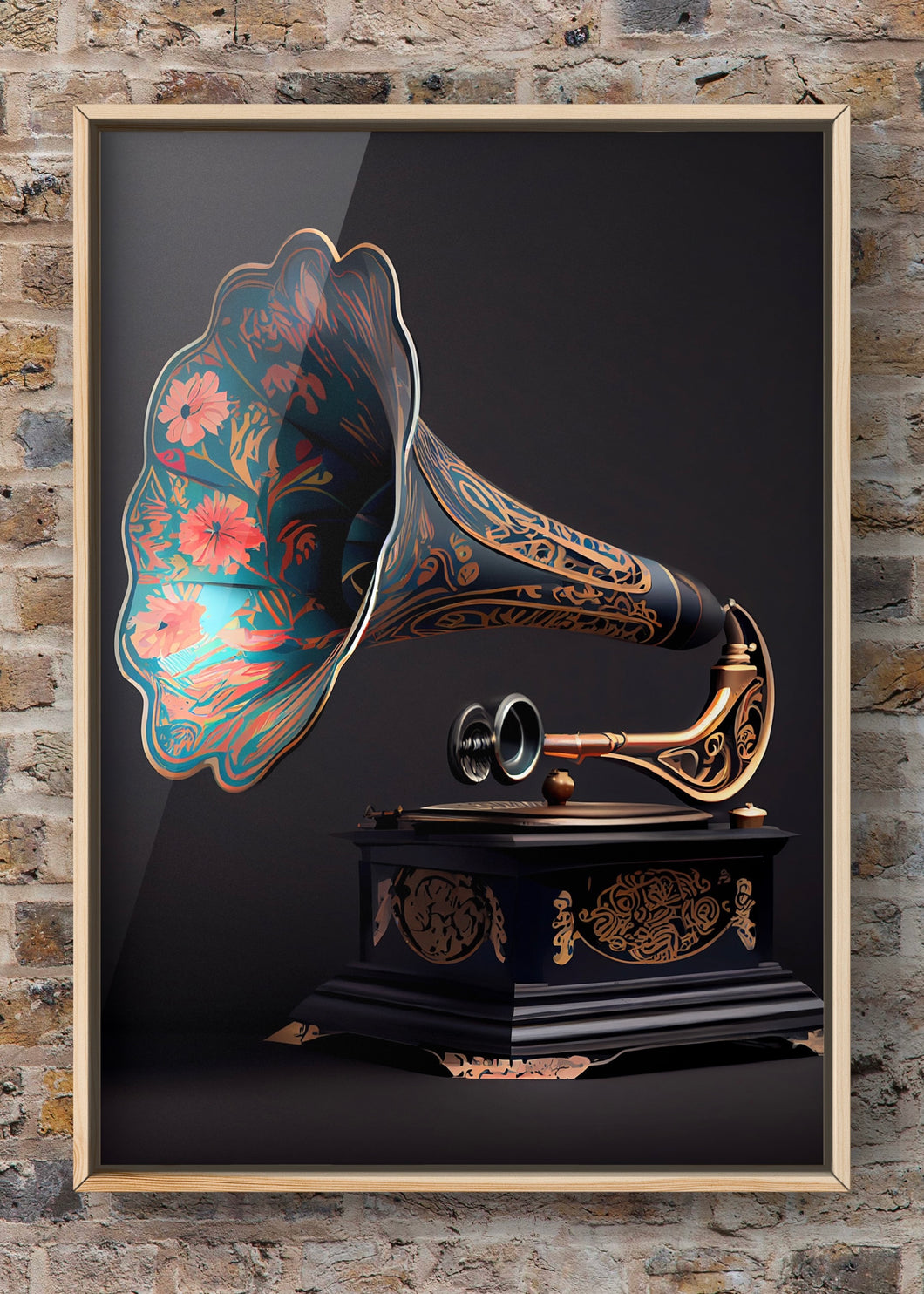 The Old Gramophone Retro Floral Music Poster Wall Art Wolf & Bear