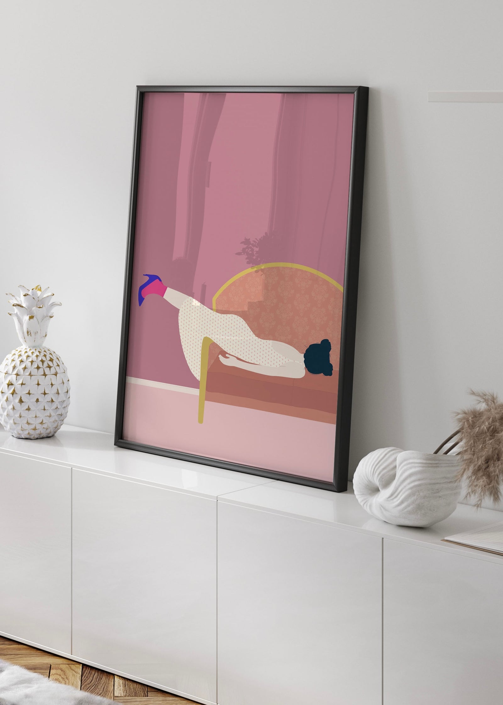 Mardies Moon by Jota de jau | Minimal Girl on Sofa Illustration Print