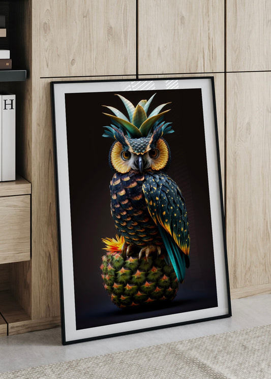 Owl Pineapple Print | Quirky Owl Kitchen Print | Pina Colada Inspired Wall Art
