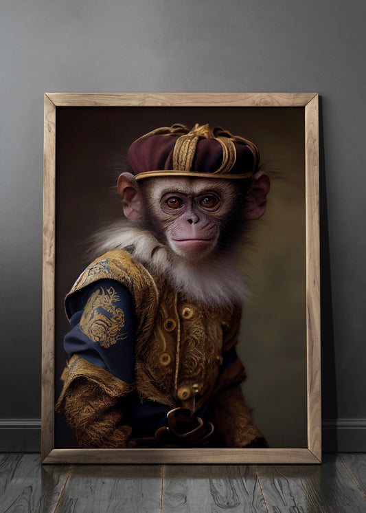 Little Monkey Portrait | Altered Vintage renaissance Monkey Portrait Wall Art