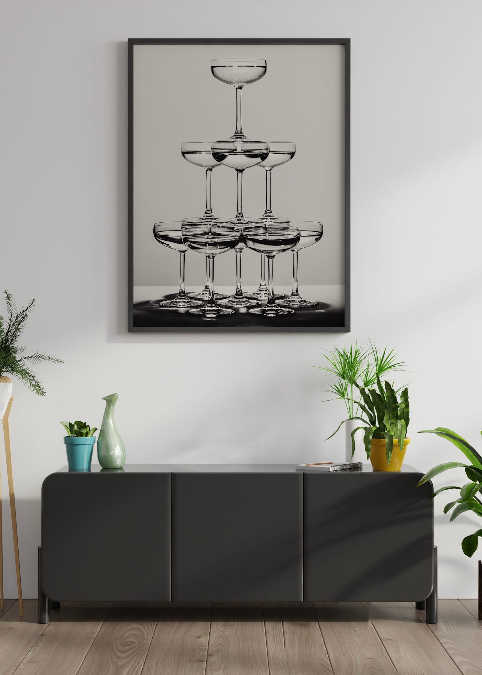 Champagne Tower  | Black & White Photographic Wall Art