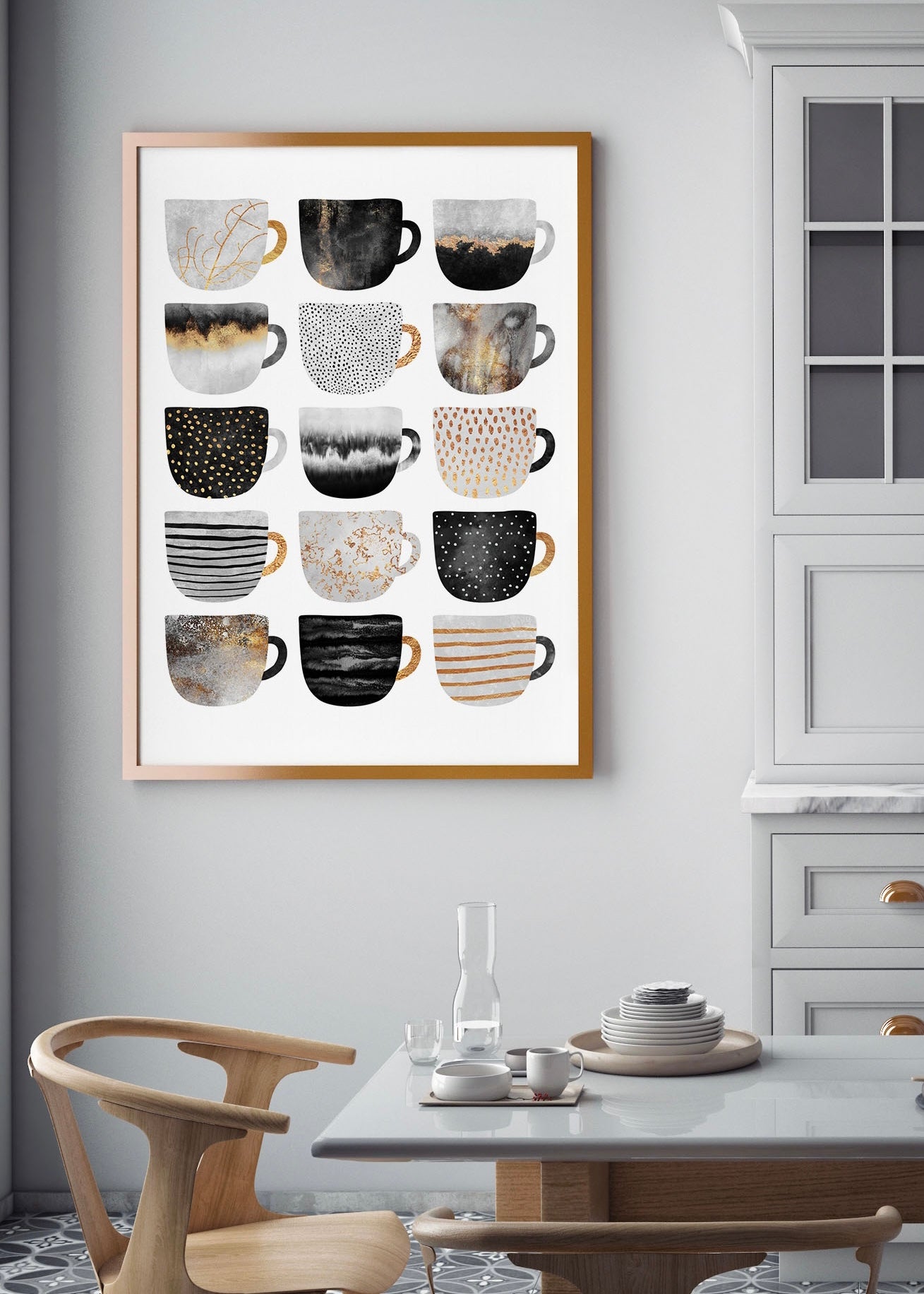 Petty Coffee Cups By Elisabeth Fredriksson | Stylish Kitchen Wall Art Print
