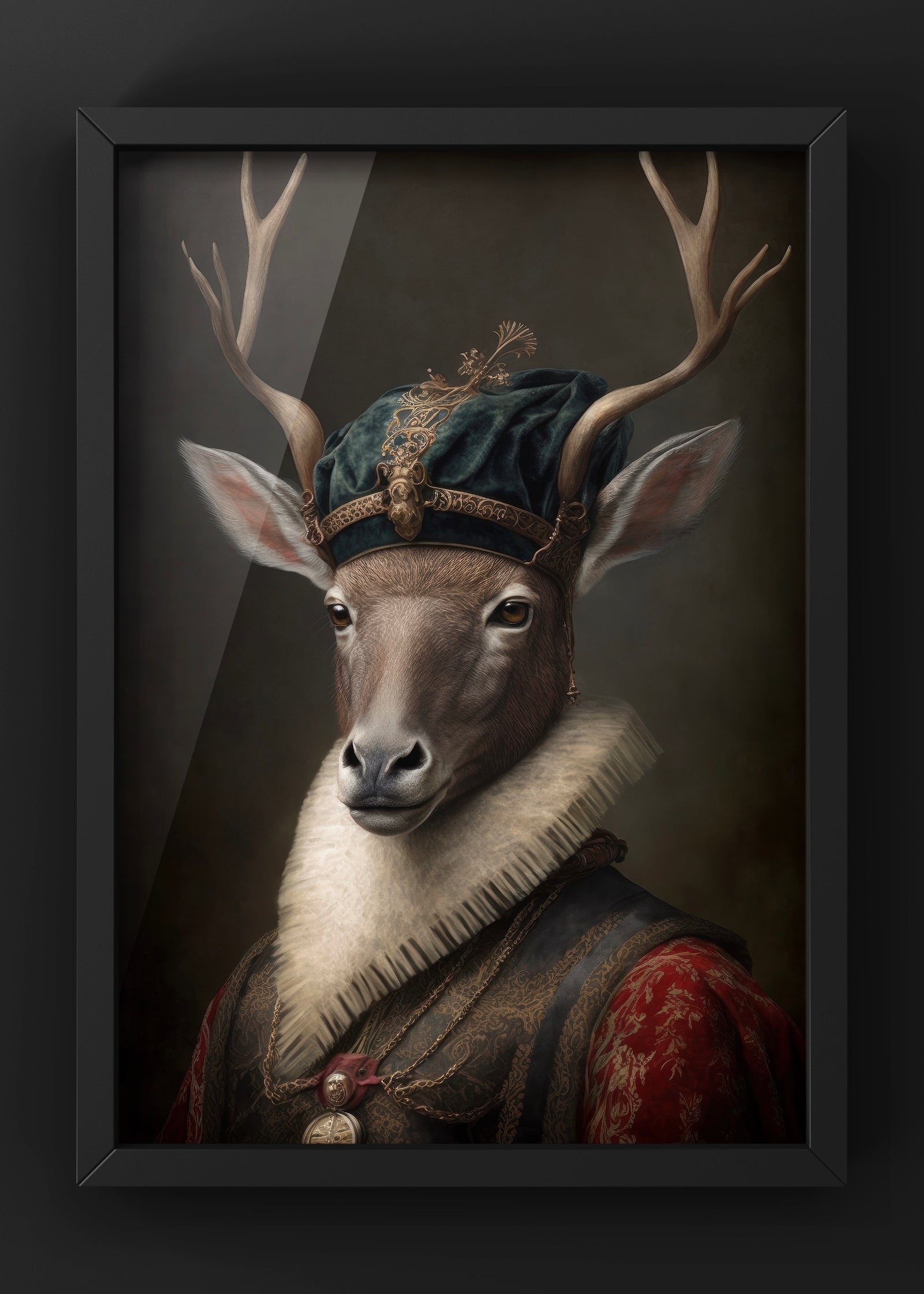 Deer renaissance Portrait | Altered Vintage Deer Portrait Wall Art