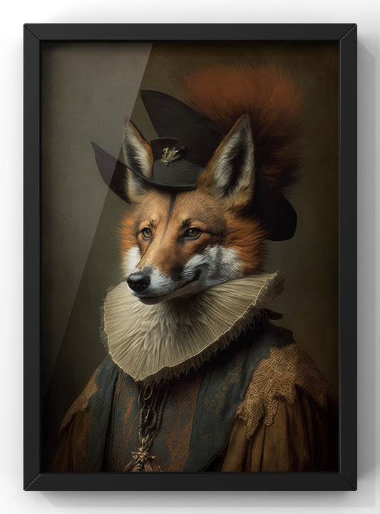 Royal Mr Fox Renascence Wall Art | Altered Vintage Style Portrait