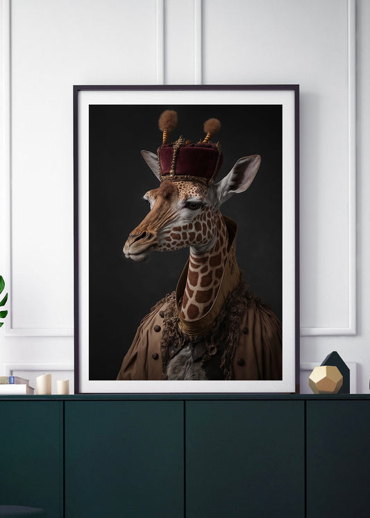 Giraffe Renascence Wall Art | Altered Vintage Style Portrait