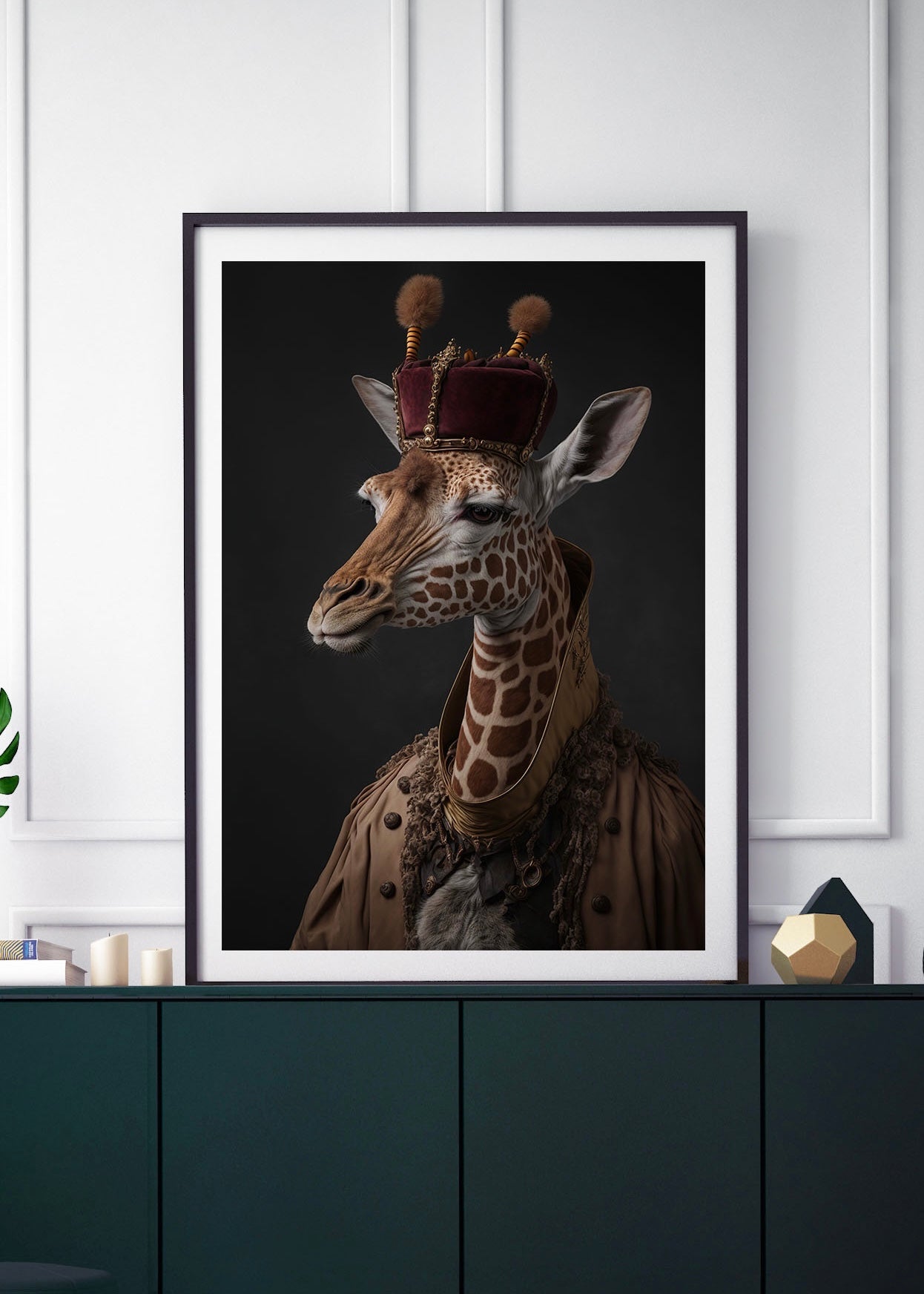 Giraffe Renascence Wall Art | Altered Vintage Style Portrait