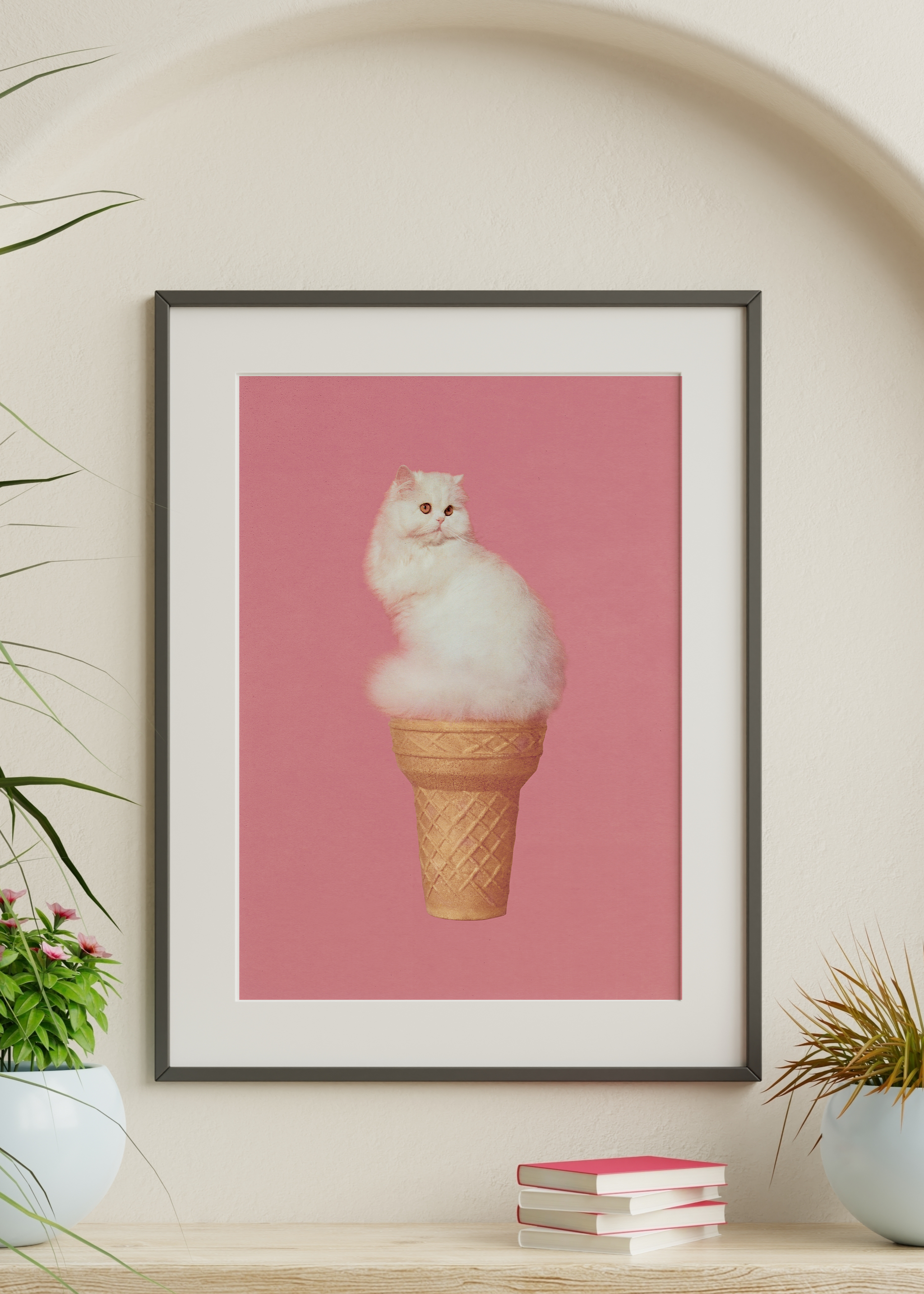 Cat Ice Cream Art Print | Pink Cat Art | By Vertigo Artography