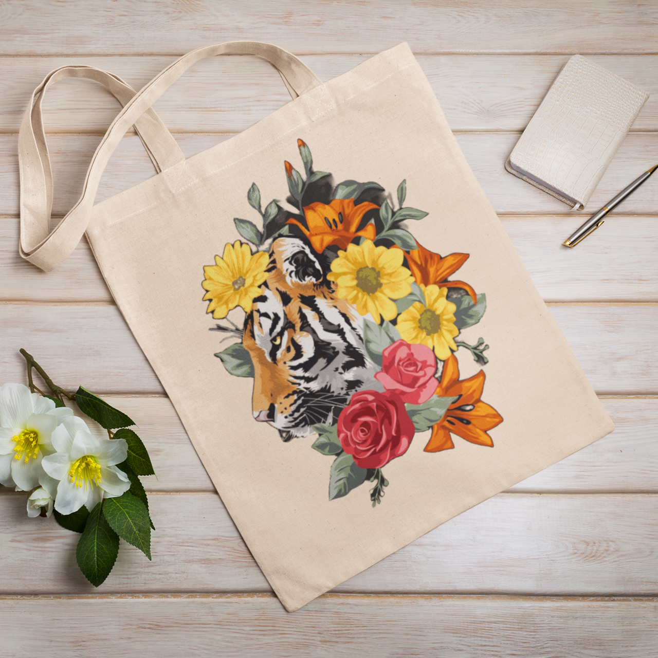 Floral Tiger Tote Bag