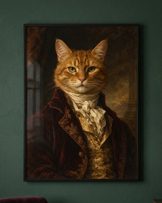 Regal Tabby Cat Portrait Print - Victorian Animal Art in Vintage Style