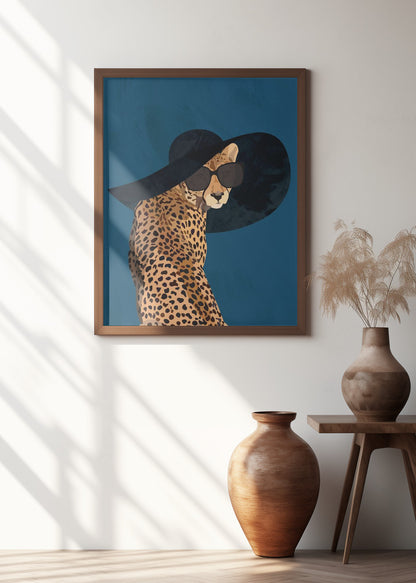 Fashionable Cheetah wearing a sunhat