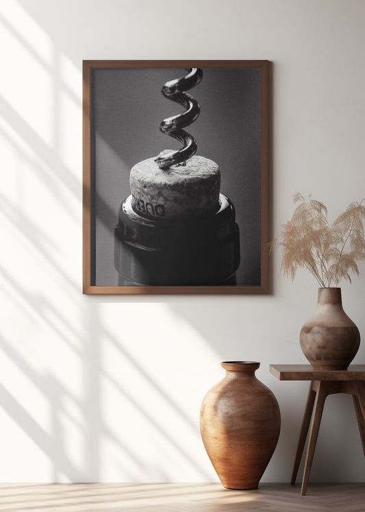 Wine 002 B&w | Cork screw wall art | kitchen wall art