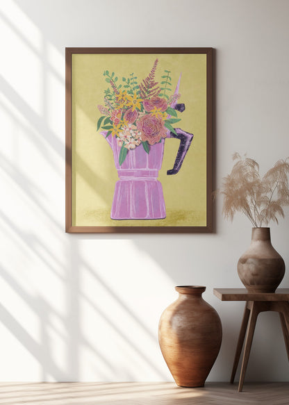 Espresso Maker with Flowers