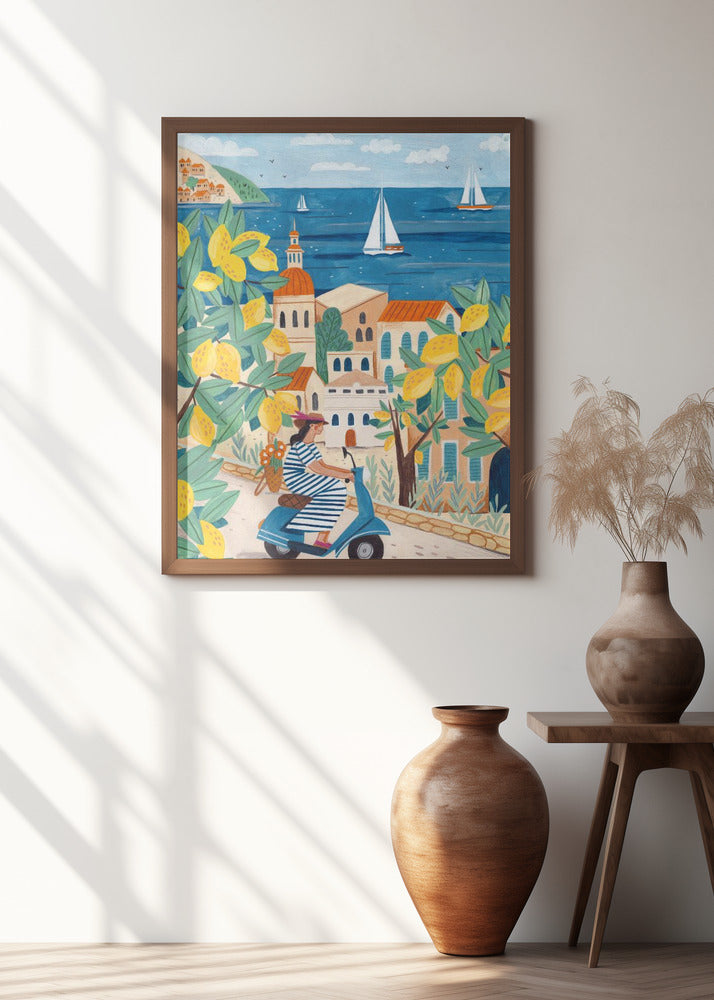 Travel poster woman on the Amalfi coast | Summer wall art
