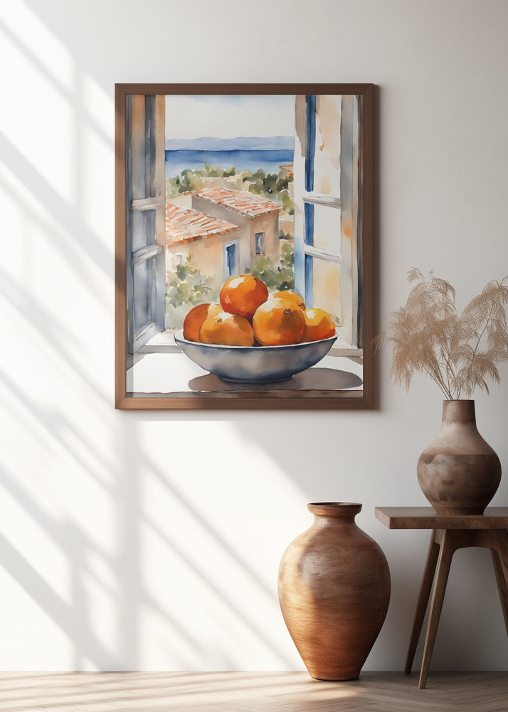 Orangenschale im Fenster