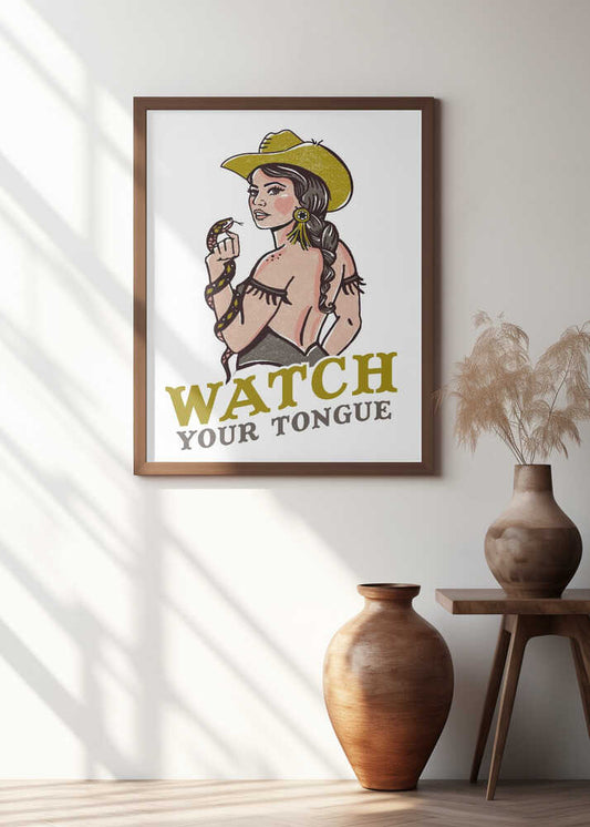 Watch Your Tongue Badass Pin-Up Cowgirl &amp; Rattlesnake