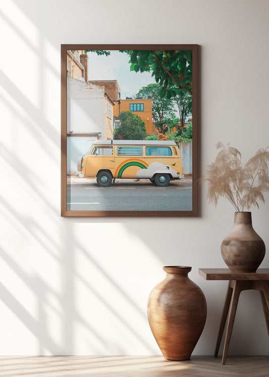 Adventure Awaits | Yellow VW Camper Art Print